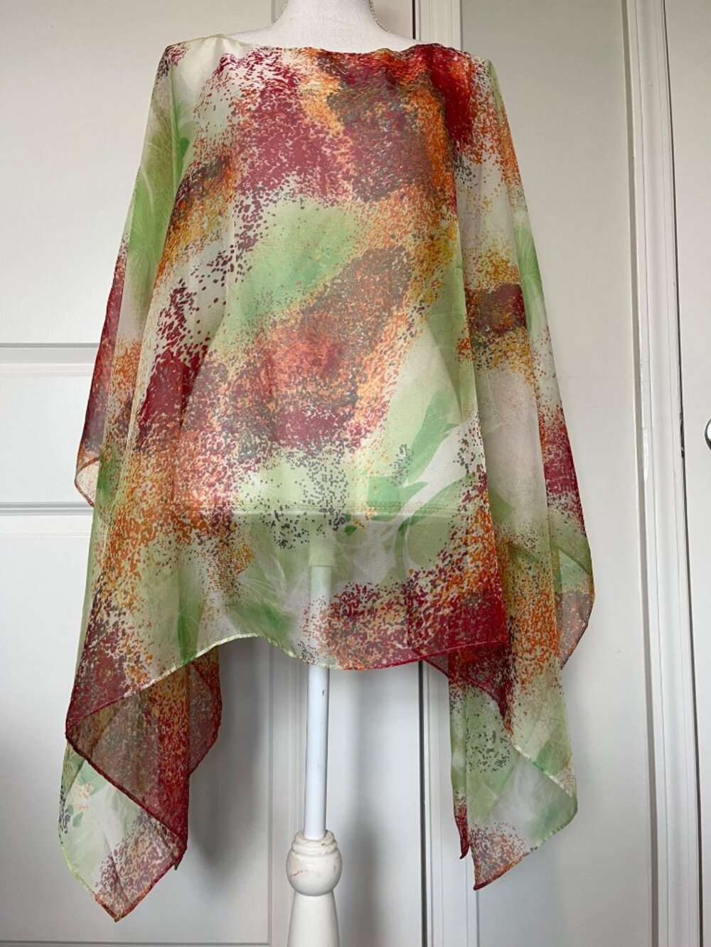Additions By Chicos Sheer Poncho Blouse Multicolor Size M Kimono Splatter Art